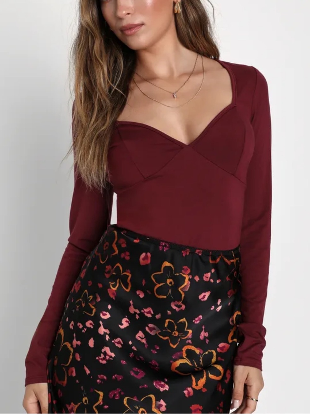 Lulu's Burgundy Long-Sleeve V-Neck Wrap Top